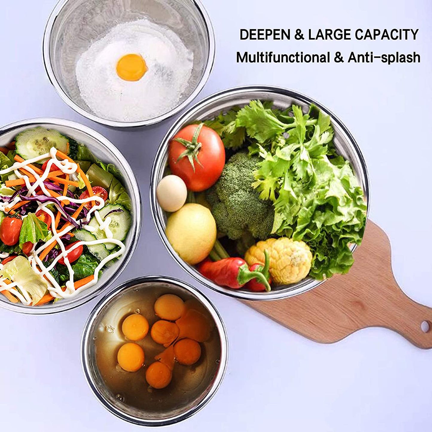 Mixing Bowls with Airtight Lids,6 Piece Stainless Steel Metal Nesting Storage Bowls, Non-Slip Bottoms Size 7, 3.5, 2.5, 2.0,1.5, 1QT, Great for Mixing & Serving(Black)