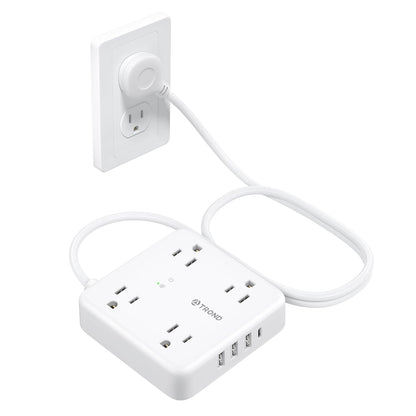 Surge Protector Power Strip with USB Ports, 5Ft Flat Plug Extension Cord with Multiple Outlets, 1440J, Wall Mount for Home Office Dorm Room Essentials, White