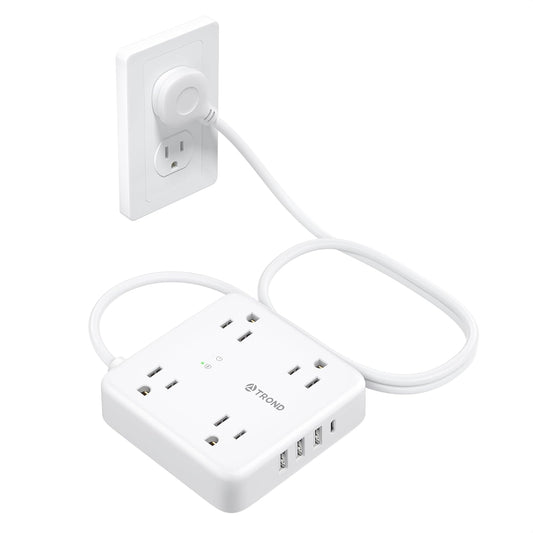 Surge Protector Power Strip with USB Ports, 5Ft Flat Plug Extension Cord with Multiple Outlets, 1440J, Wall Mount for Home Office Dorm Room Essentials, White